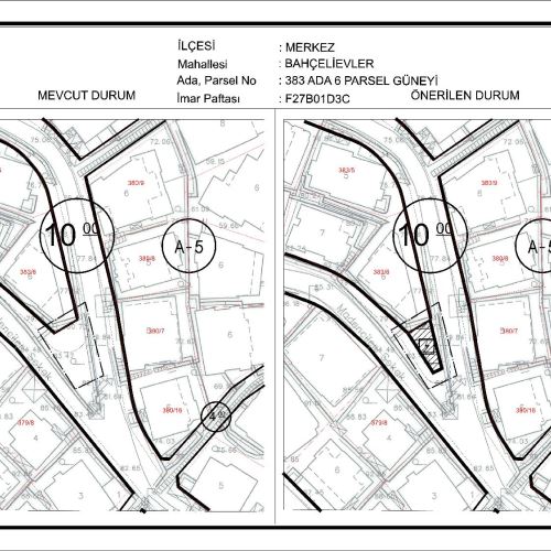 Bahçelievler Mahallesi, 383 ada 6 parselin güneyinde kalan tescil harici alana yönelik trafo alanı amaçlı 1/1000 ölçekli Uygulama İmar Planı Değişikliği