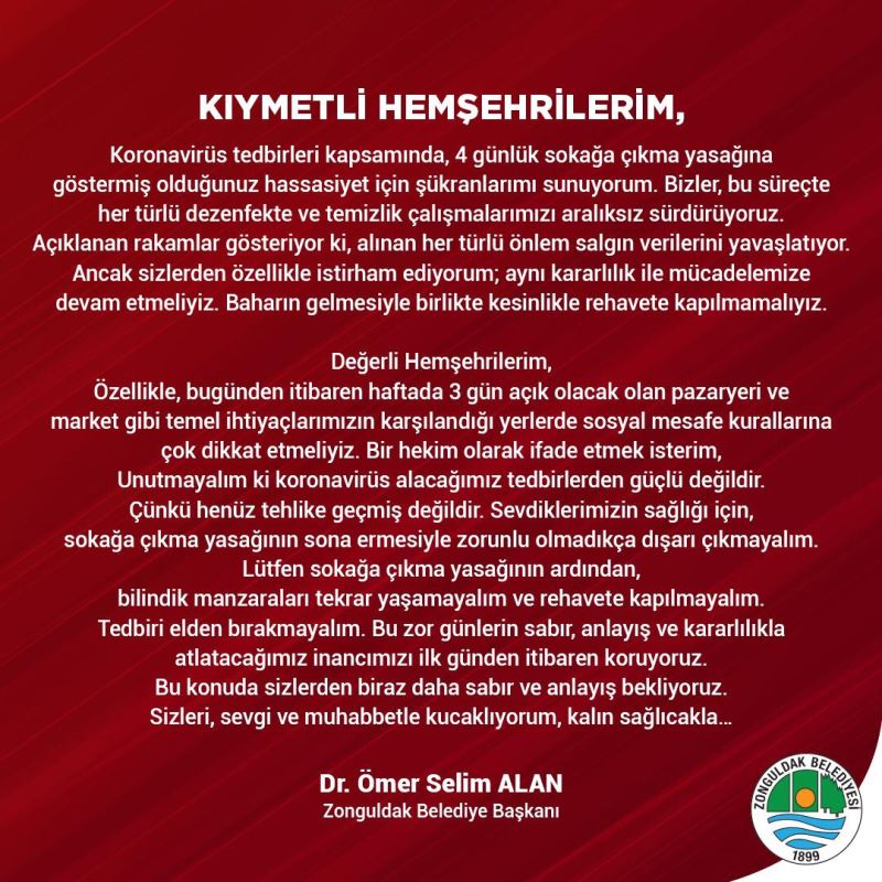 Başkanımız Dr.Ömer Selim Alan'dan Halkımıza Mesaj