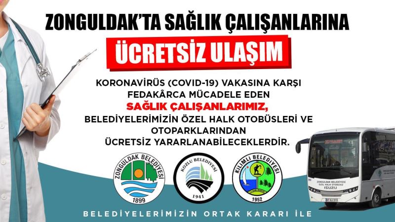 Zonguldak'ta Sağlık Çalışanlarına Ücretsiz Ulaşım