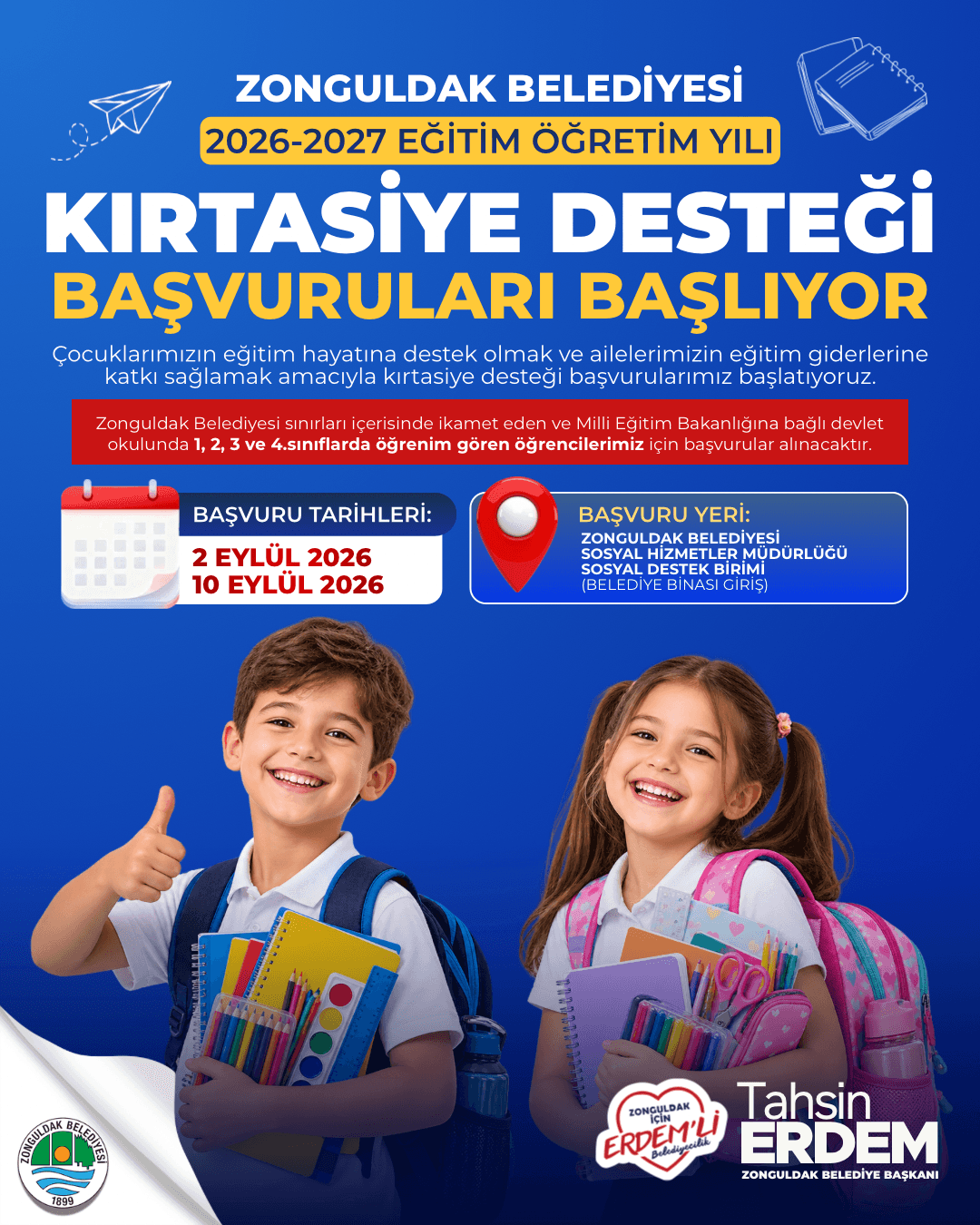 ZONGULDAK BELEDİYESİ’NDEN ÖĞRENCİLERE KIRTASİYE DESTEĞİ