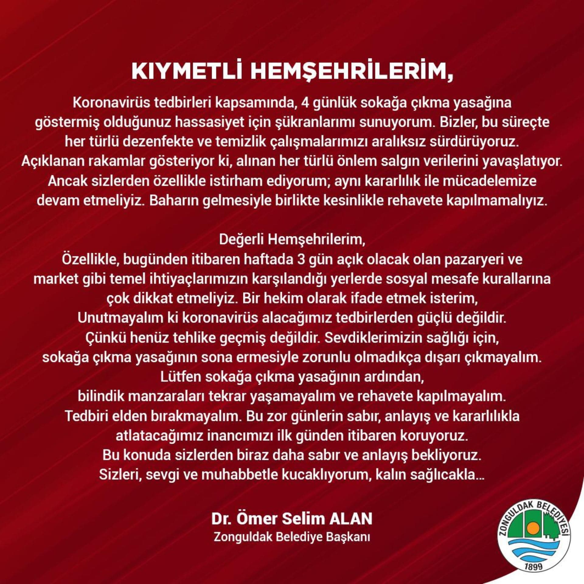 Başkanımız Dr.Ömer Selim Alan'dan Halkımıza Mesaj
