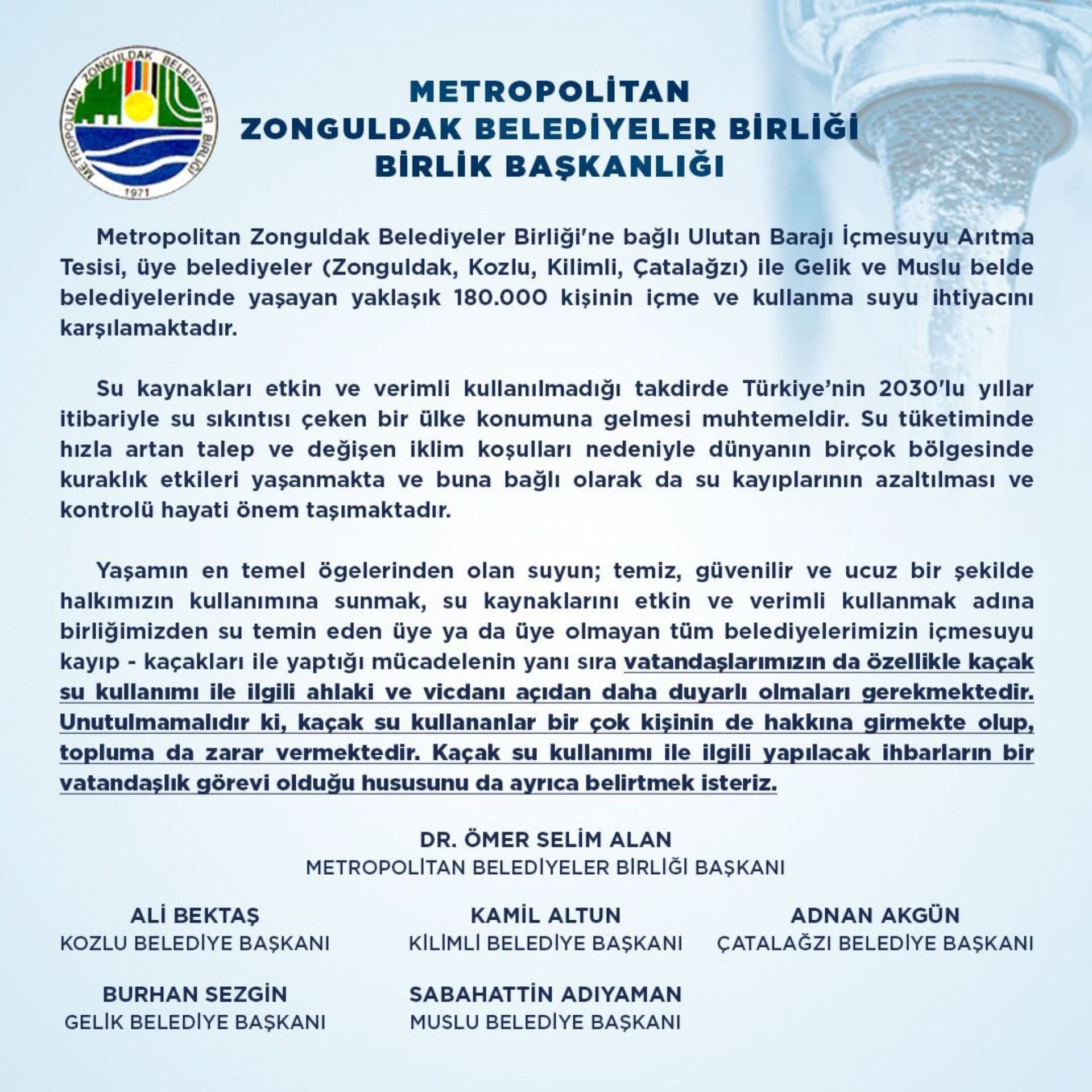 Metropolitan Belediyeler Birliği'nden Kamuoyuna Bildiri
